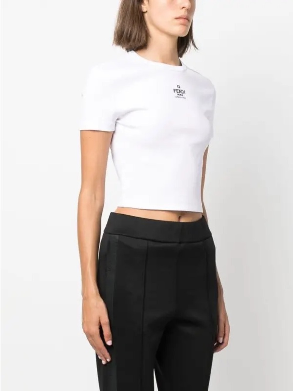 Fendi White Cropped Logo Tee
